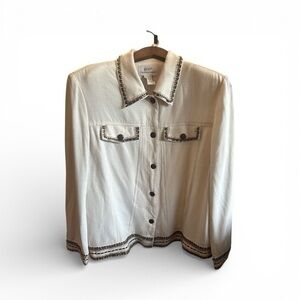Draper’s & Damon’s Chic White Button-Up Beaded Casual Jacket Women’s Size Large